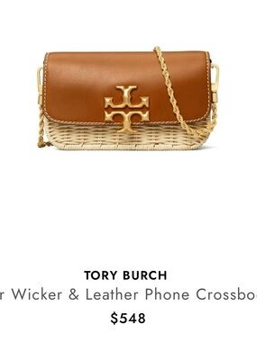 Tory Burch Eleanor Wicker & Leather Phone Crossbody Bag